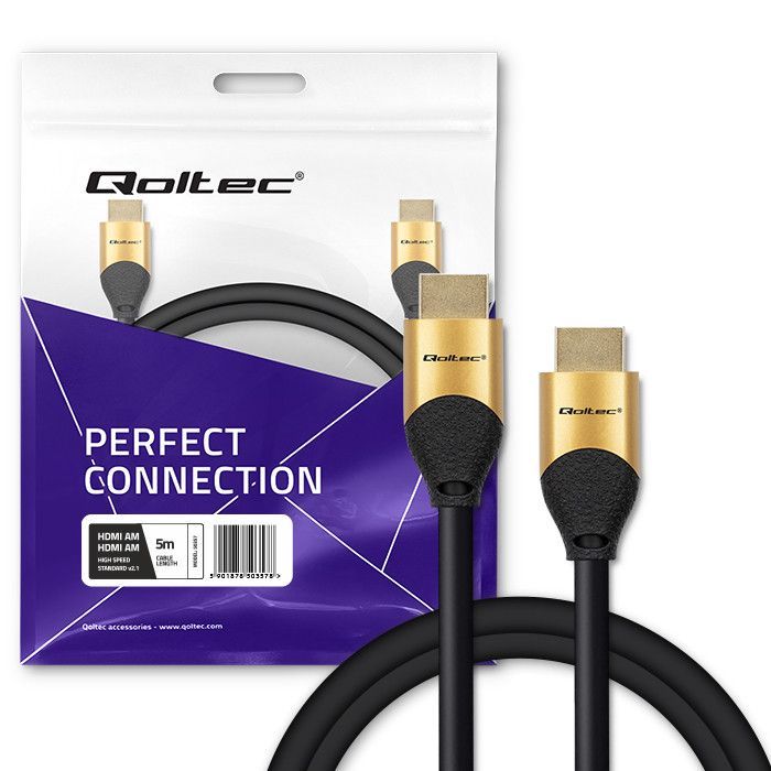 Qoltec HDMI to HDMI v2.1 Ultra High Speed 8K/60Hz Gold Cable 5m Black Qoltec HDMI to HDMI v2.1 Ultra High Speed 8K/60Hz Gold Cable 5m Black