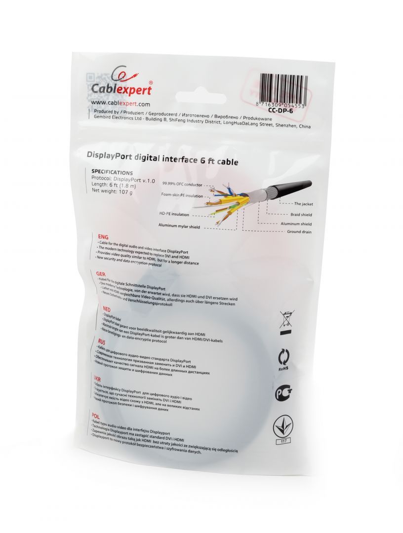 Gembird DisplayPort 1.2 - DisplayPort 1.2 M/M 4K cable 1,8m Black Gembird DisplayPort 1.2 - DisplayPort 1.2 M/M 4K cable 1,8m Black