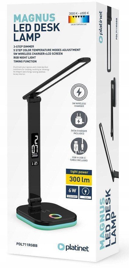 Platinet Desk Lamp RGB Wireless Charging Black