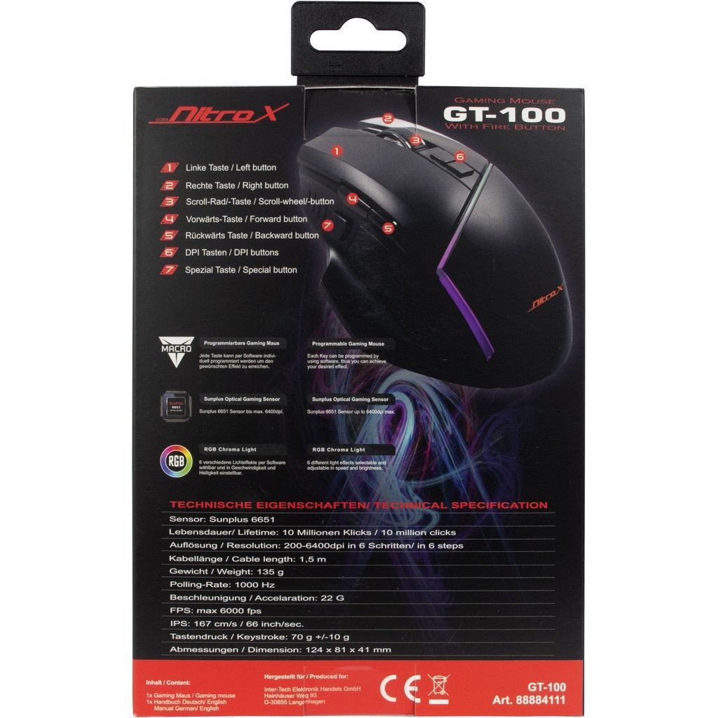 Inter-Tech Nitrox GT-100 RGB Gaming mouse Black Inter-Tech Nitrox GT-100 RGB Gaming mouse Black