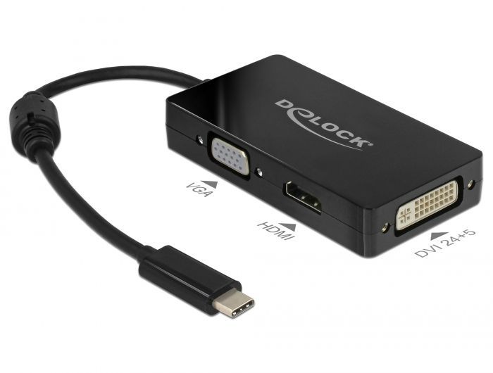 DeLock USB Type-C to VGA/HDMI/DVI adapter Black DeLock USB Type-C to VGA/HDMI/DVI adapter Black