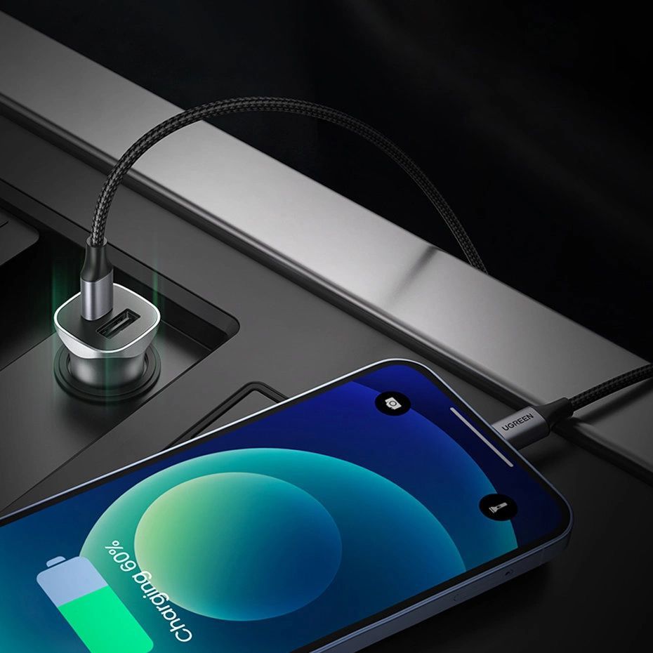 UGREEN Car Charger USB-A/USB-C 24W Power Delivery Quick Charge Gray