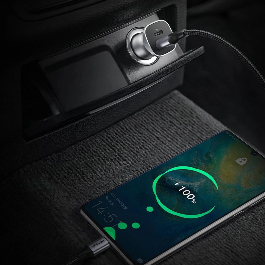 UGREEN Car Charger USB-A/USB-C 24W Power Delivery Quick Charge Gray