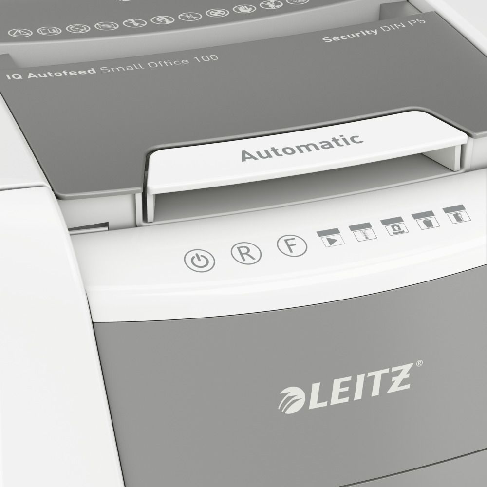 Leitz IQ AutoFeed SmallOffice 100 P5 Iratmegsemmisítő White Leitz IQ AutoFeed SmallOffice 100 P5 Iratmegsemmisítő White