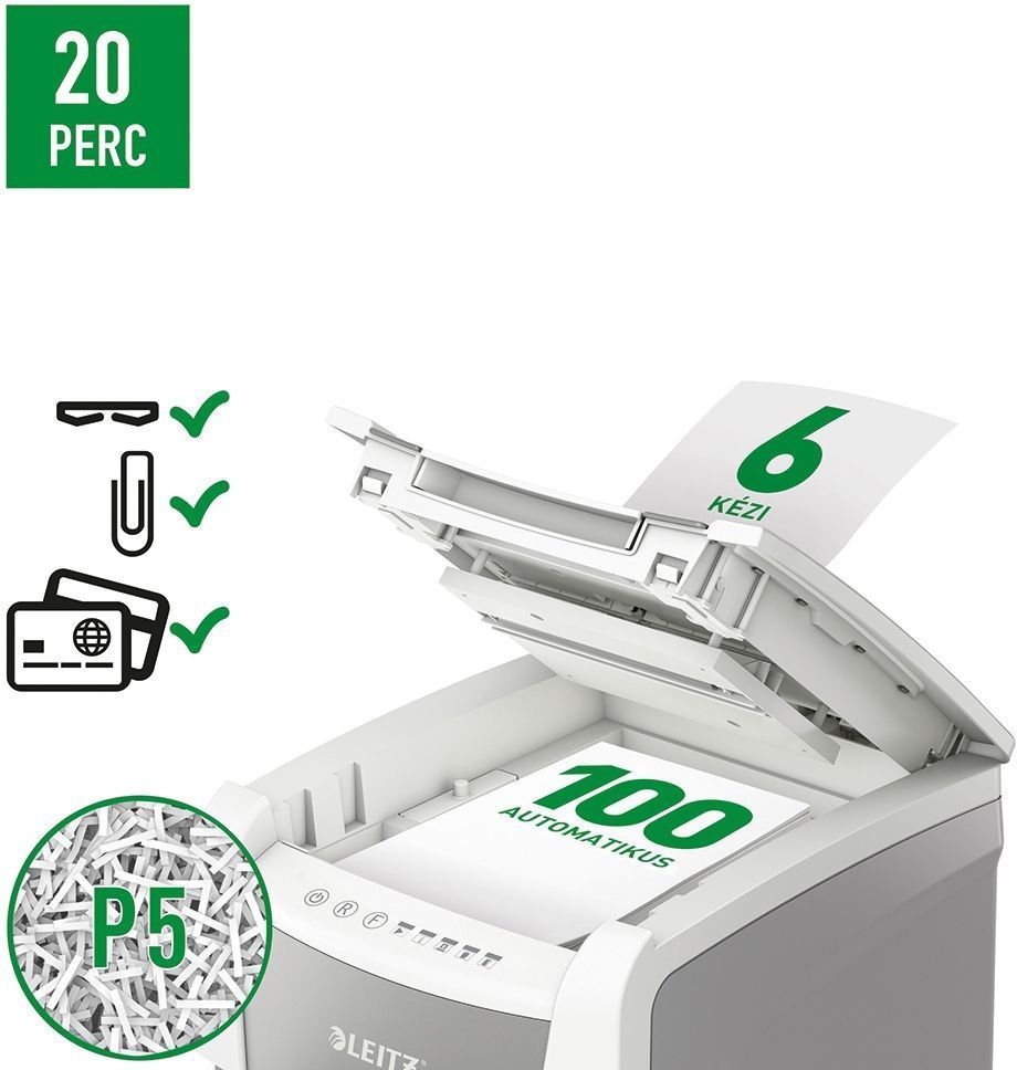 Leitz IQ AutoFeed SmallOffice 100 P5 Iratmegsemmisítő White Leitz IQ AutoFeed SmallOffice 100 P5 Iratmegsemmisítő White