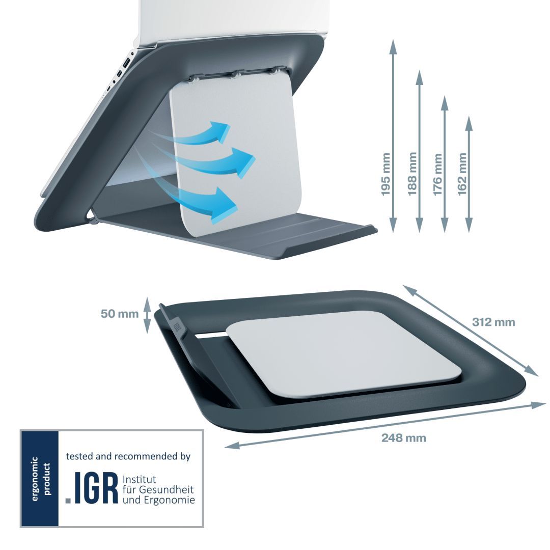 Leitz Ergo Cosy laptop állvány 80%-ban újrahasznosított műanyagból Grey Leitz Ergo Cosy laptop állvány 80%-ban újrahasznosított műanyagból Grey