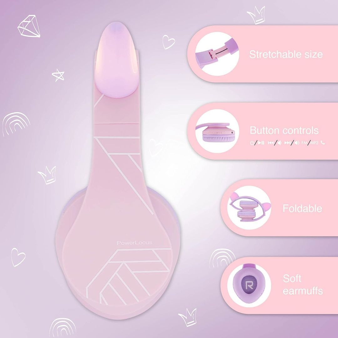 PowerLocus P2Kids Bluetooth Headset Purple/Pink Ears PowerLocus P2Kids Bluetooth Headset Purple/Pink Ears