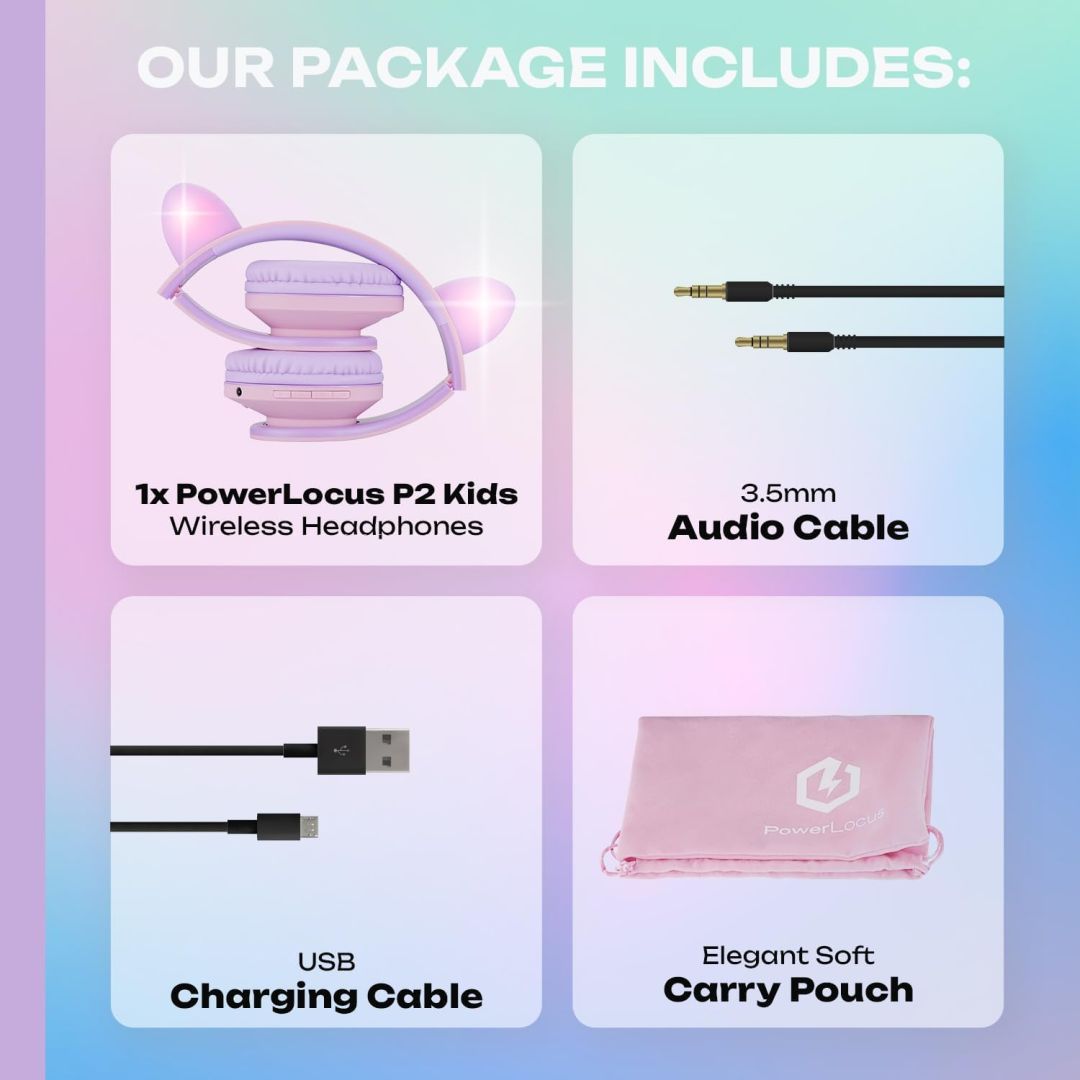 PowerLocus P2Kids Bluetooth Headset Purple/Pink Ears PowerLocus P2Kids Bluetooth Headset Purple/Pink Ears
