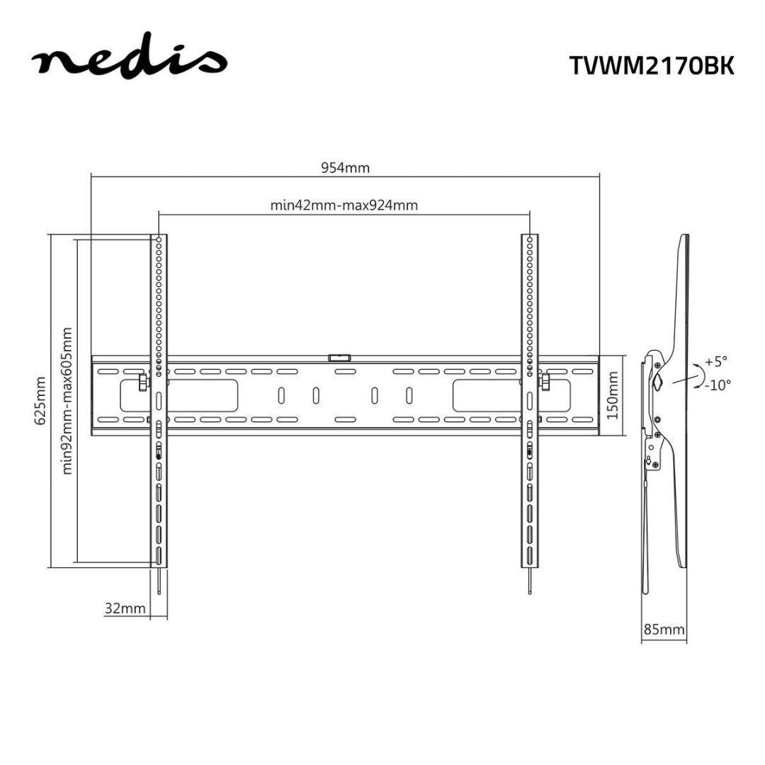 Nedis Tiltable TV Wall Mount 60"-100" Black Nedis Tiltable TV Wall Mount 60"-100" Black