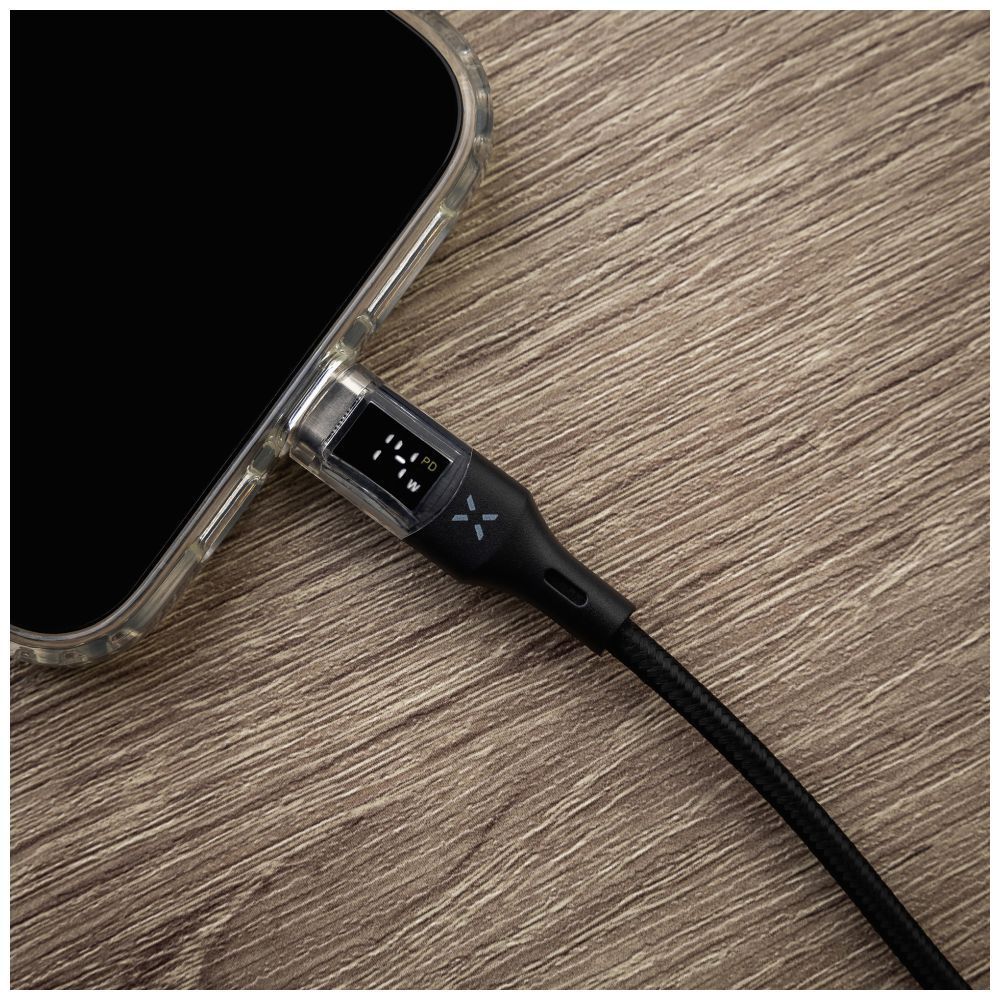 FIXED USB-C/USB-C adat- és töltőkábel kijelzővel, PD, USB 2.0 100W 2m, fekete FIXED USB-C/USB-C adat- és töltőkábel kijelzővel, PD, USB 2.0 100W 2m, fekete
