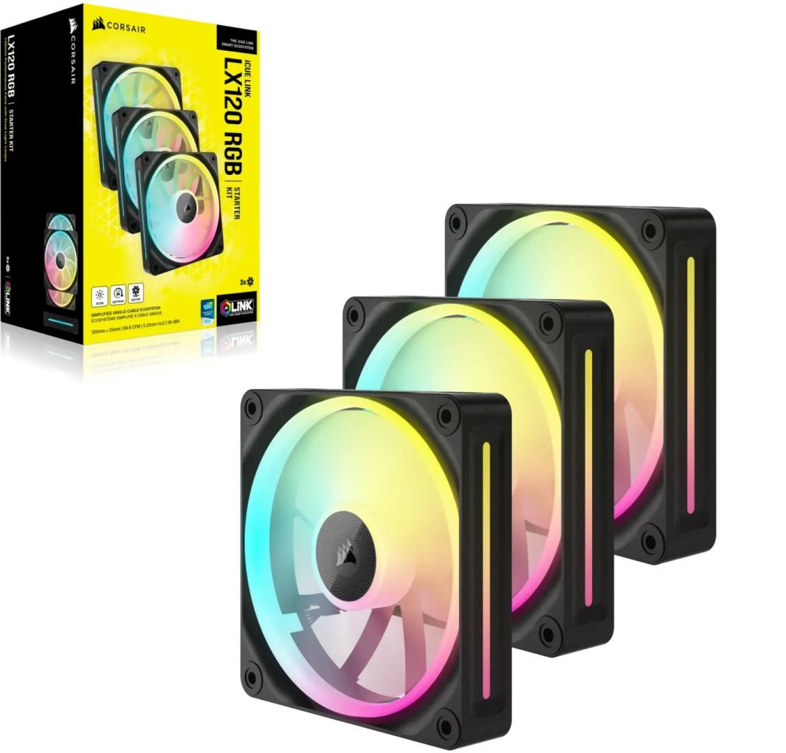 Corsair iCUE LINK LX120 RGB 120mm PWM Tripple Pack Black Corsair iCUE LINK LX120 RGB 120mm PWM Tripple Pack Black