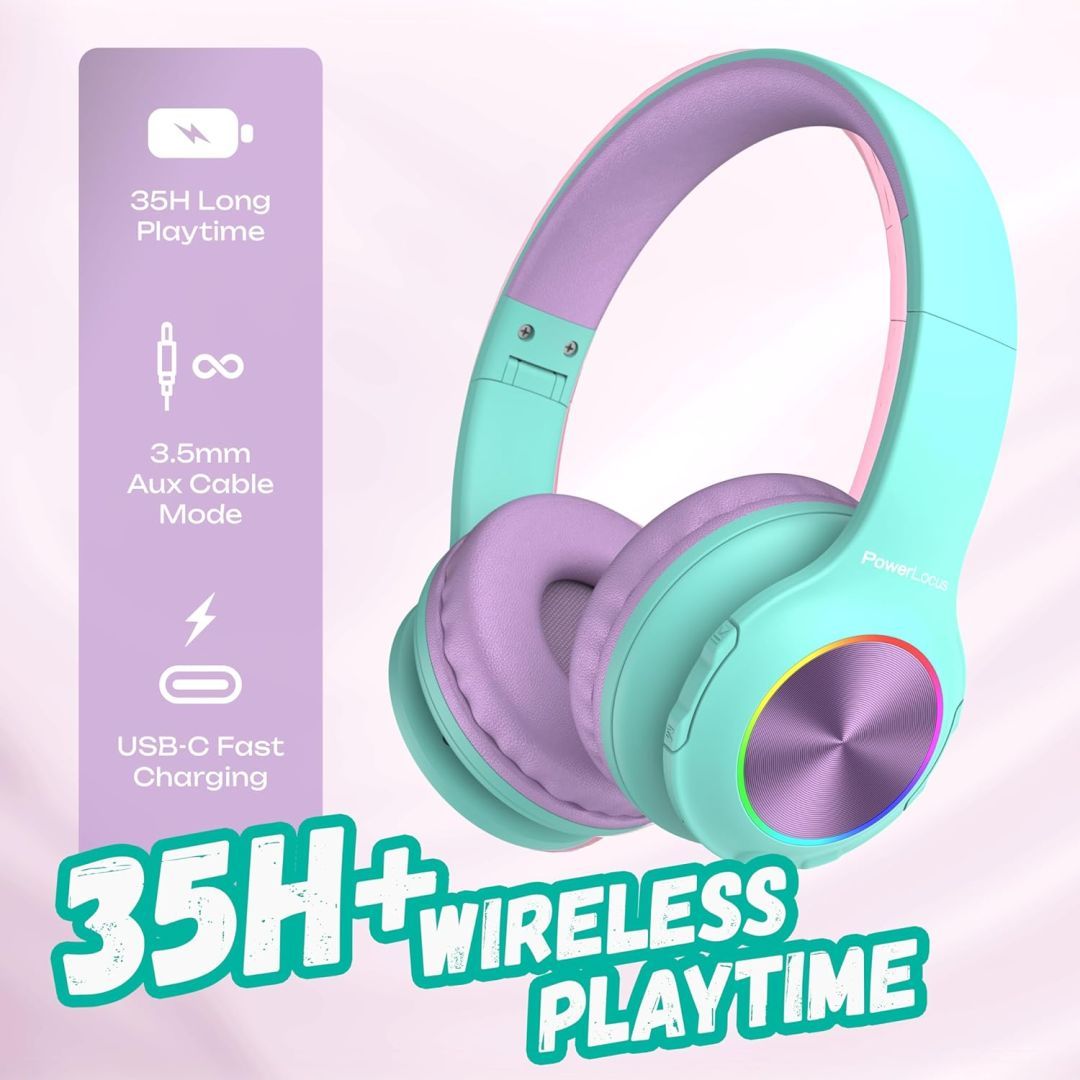 PowerLocus PLED Kids Bluetooth Headset Teal/Purple PowerLocus PLED Kids Bluetooth Headset Teal/Purple