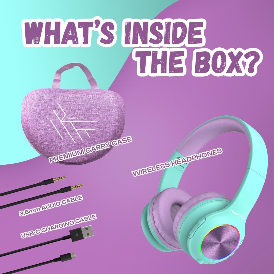 PowerLocus PLED Kids Bluetooth Headset Teal/Purple PowerLocus PLED Kids Bluetooth Headset Teal/Purple