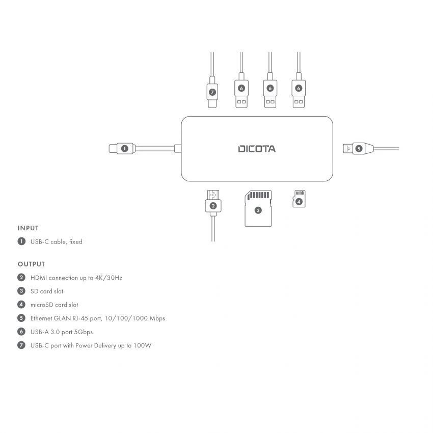 Dicota USB-C 8-in-1 Multi Hub 4K PD 100W Silver Dicota USB-C 8-in-1 Multi Hub 4K PD 100W Silver
