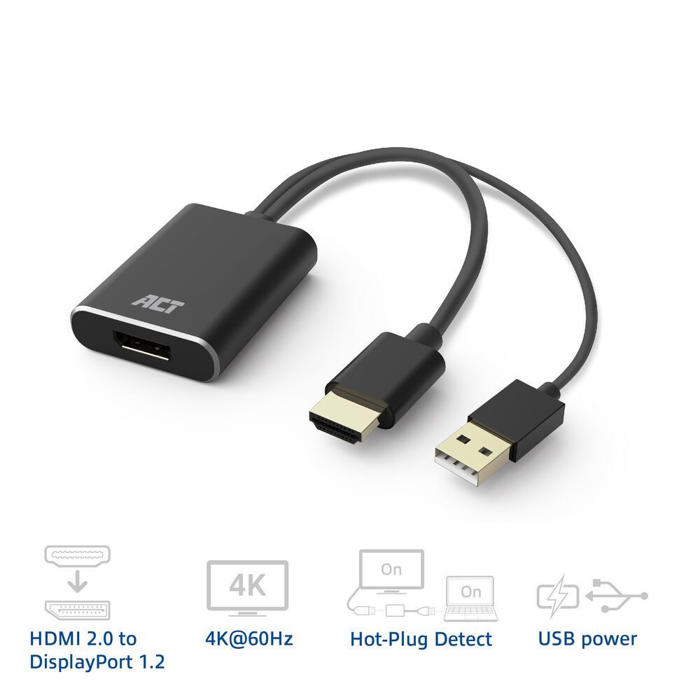 ACT HDMI to DisplayPort adapter 4K@60Hz Black ACT HDMI to DisplayPort adapter 4K@60Hz Black