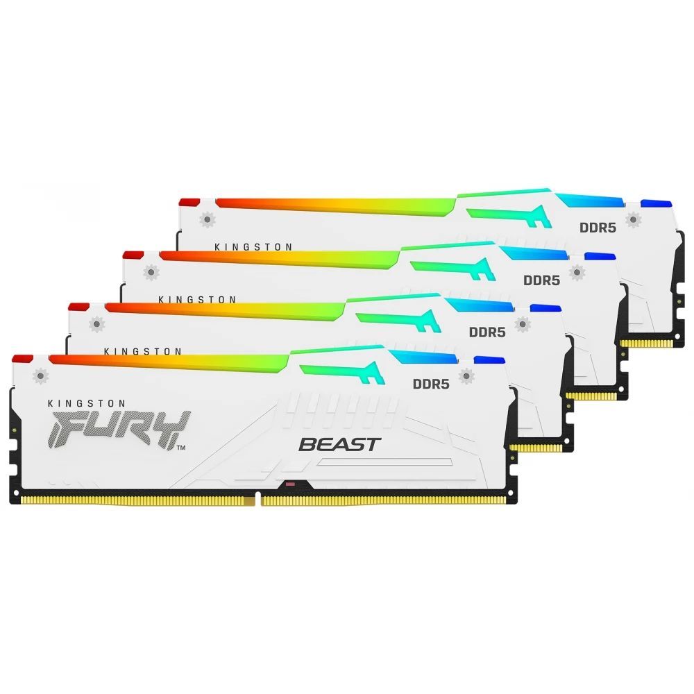 Kingston 128GB DDR5 5600MHz Kit(4x32GB) Fury Beast RGB White Kingston 128GB DDR5 5600MHz Kit(4x32GB) Fury Beast RGB White