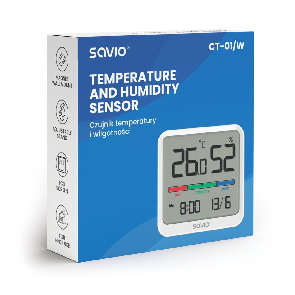 Savio CT-01 Temperature and Humidity Sensor White Savio CT-01 Temperature and Humidity Sensor White