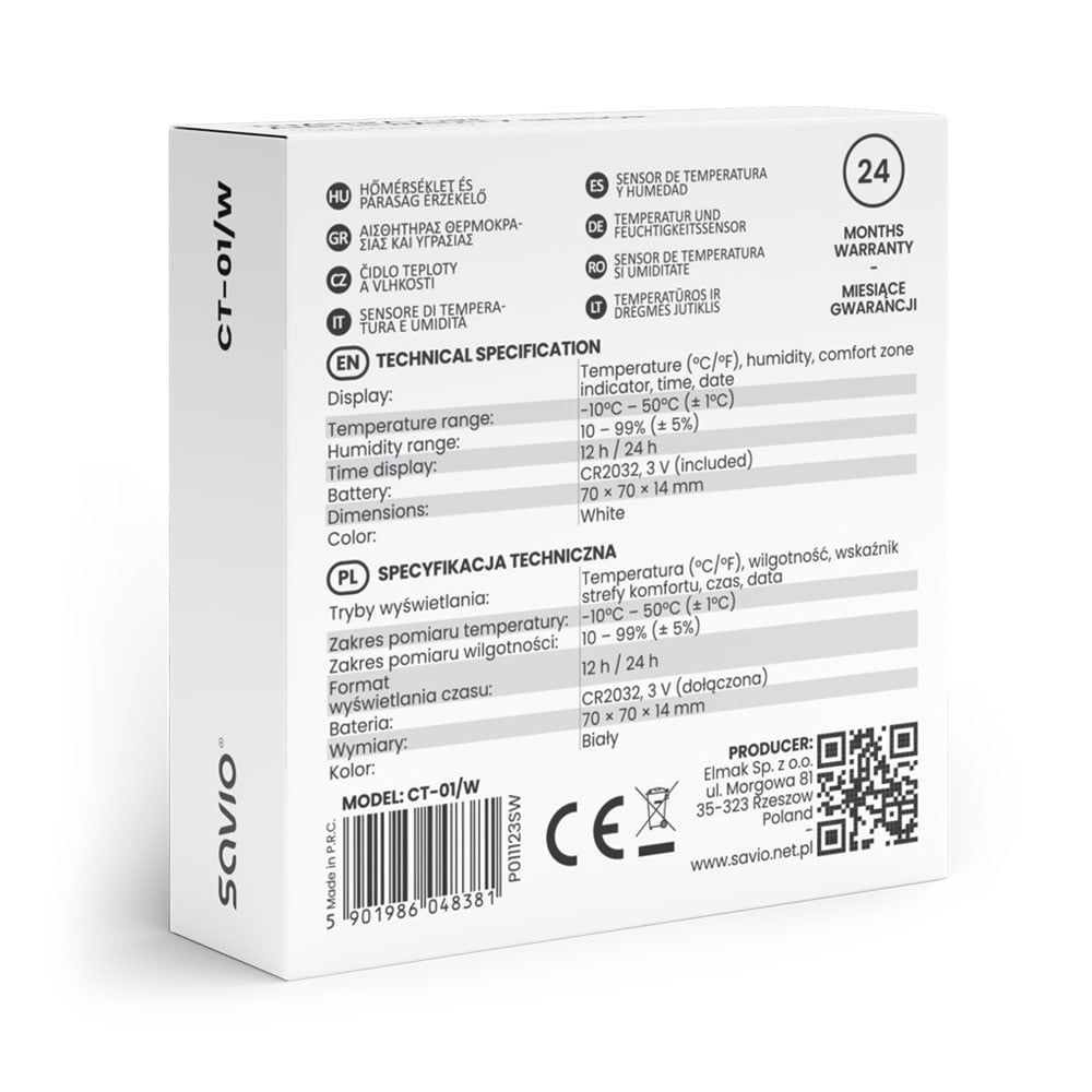 Savio CT-01 Temperature and Humidity Sensor White Savio CT-01 Temperature and Humidity Sensor White