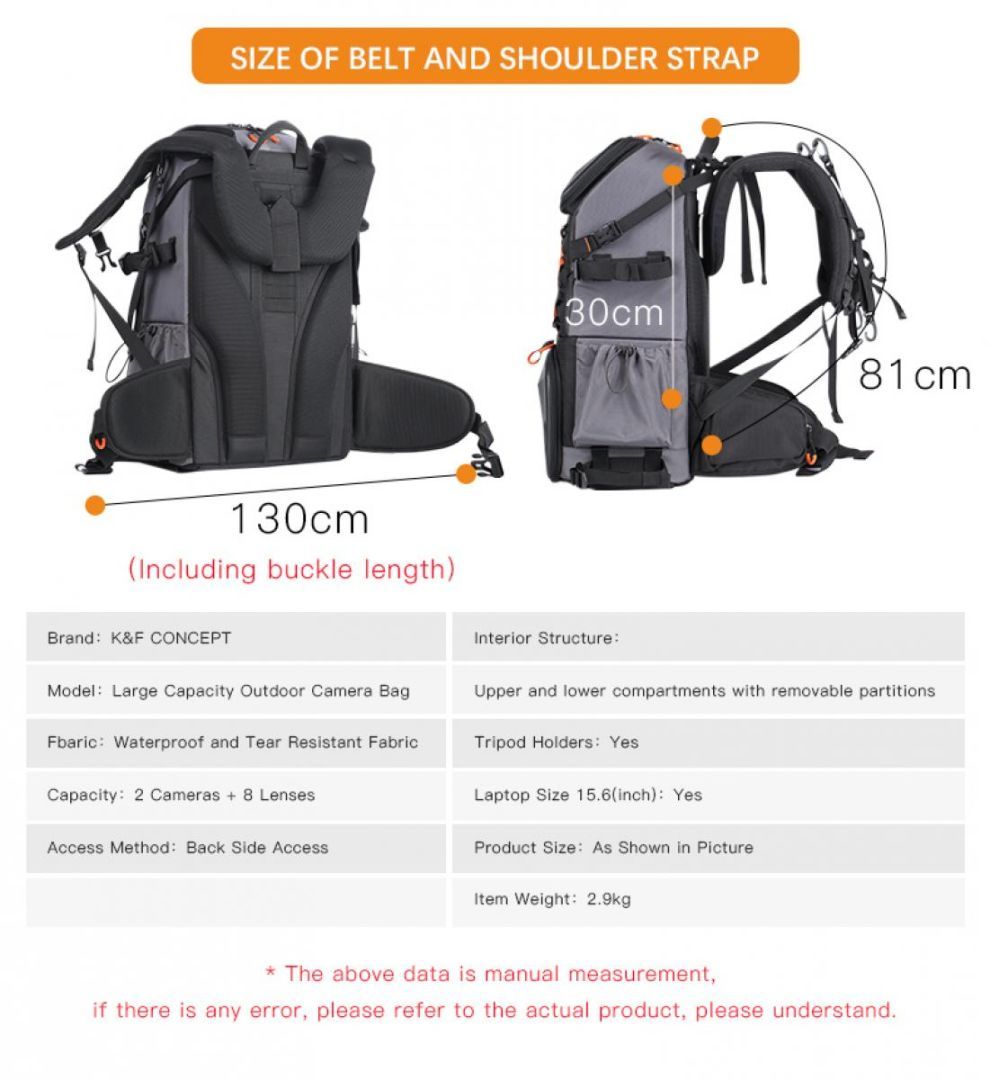 K&F Concept Pro Large Camera Backpack 17" 32L Waterproof Black/Orange K&F Concept Pro Large Camera Backpack 17" 32L Waterproof Black/Orange