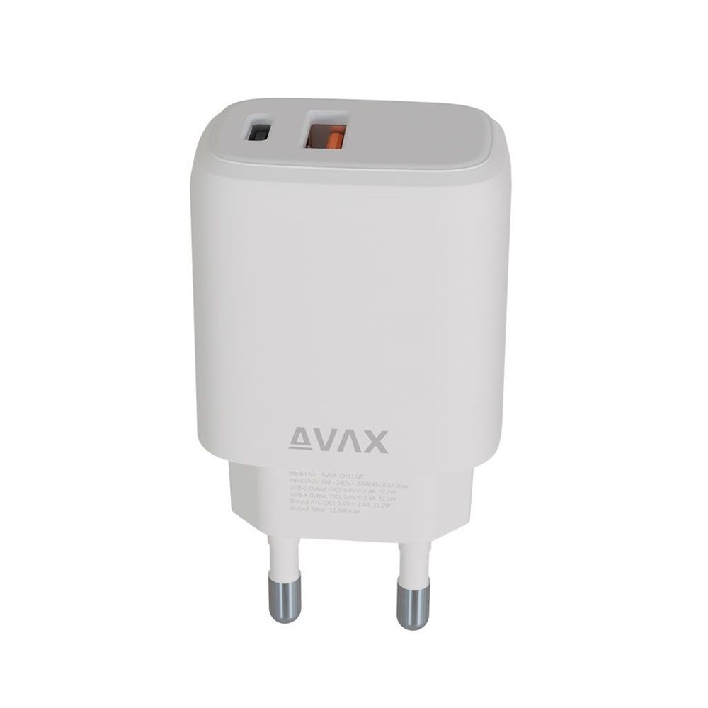 Avax CH312W SPEEDY USB A + USB C töltő adapter 12W White