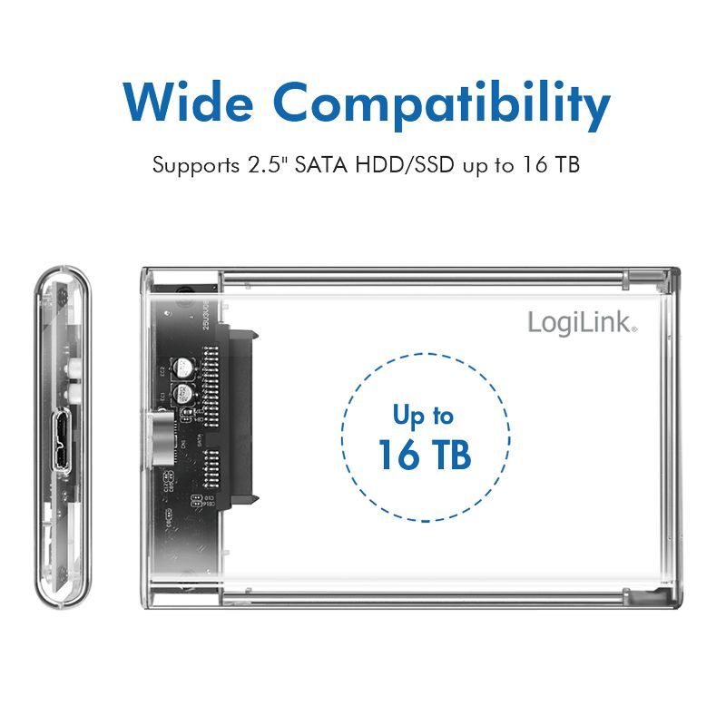 Logilink External HDD enclosure 2,5" HDD/SSD, USB 3.0 tool-free Transparent Logilink External HDD enclosure 2,5" HDD/SSD, USB 3.0 tool-free Transparent