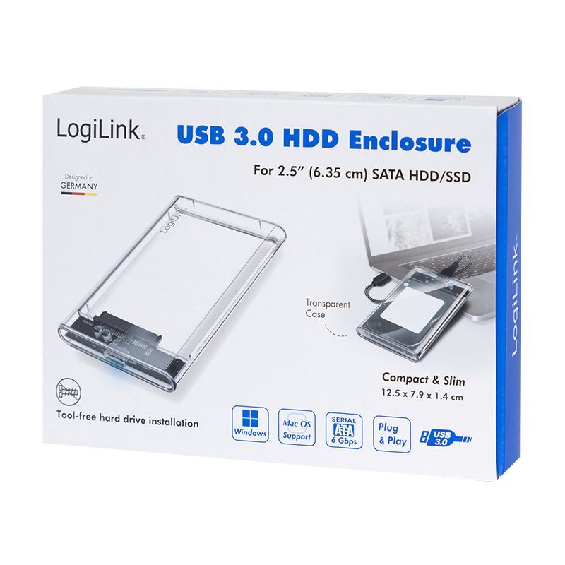 Logilink External HDD enclosure 2,5" HDD/SSD, USB 3.0 tool-free Transparent Logilink External HDD enclosure 2,5" HDD/SSD, USB 3.0 tool-free Transparent