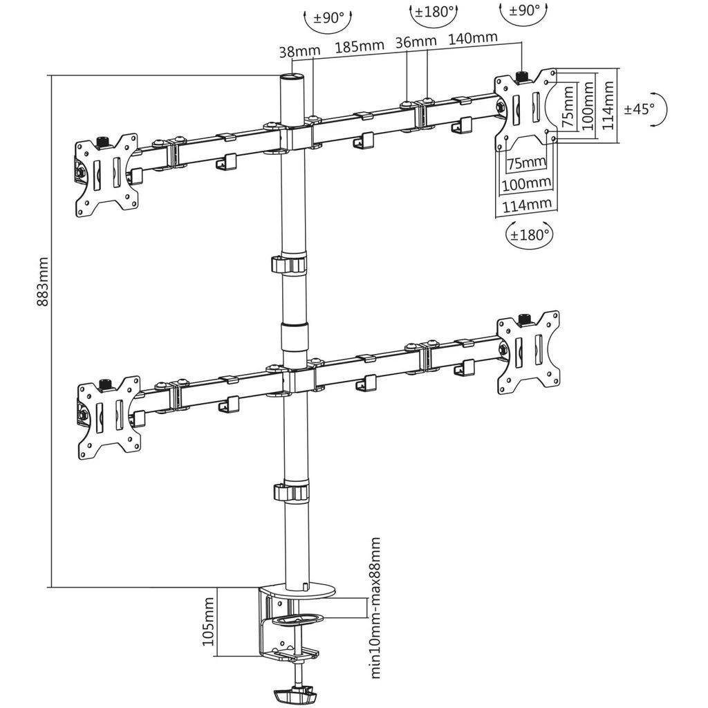 Manhattan Universal Four Monitor Mount with Double-Link Swing Arms