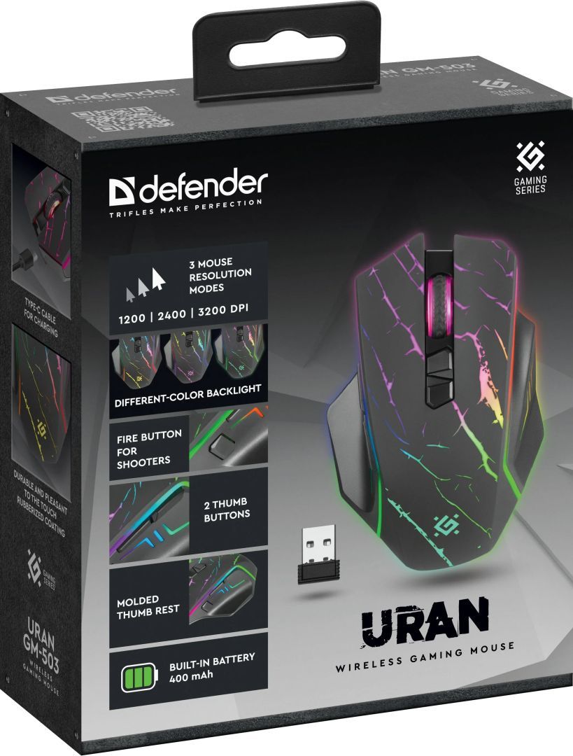 Defender Uran GM-503 Wireless RGB Gaming Mouse Black