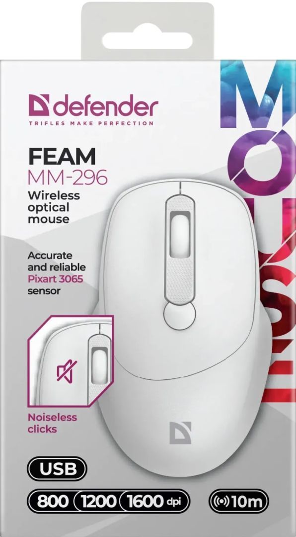 Defender Feam MM-296 Wireless Mouse White Defender Feam MM-296 Wireless Mouse White