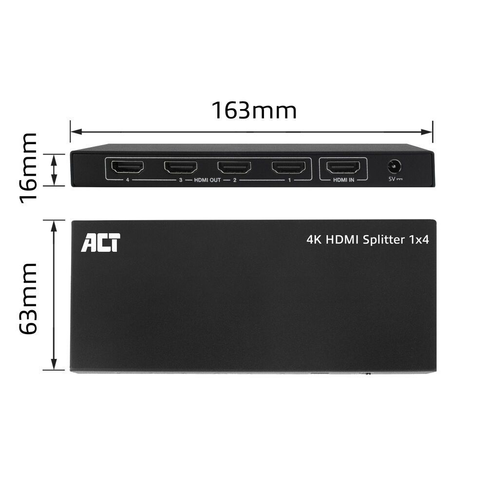 ACT AC7832 4K HDMI Splitter 1 in 4 out EDID support Black ACT AC7832 4K HDMI Splitter 1 in 4 out EDID support Black