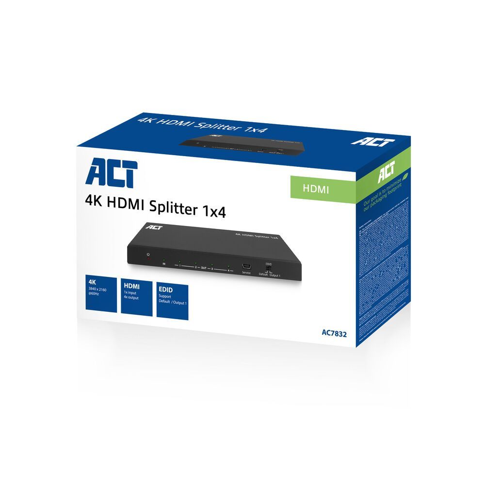 ACT AC7832 4K HDMI Splitter 1 in 4 out EDID support Black ACT AC7832 4K HDMI Splitter 1 in 4 out EDID support Black