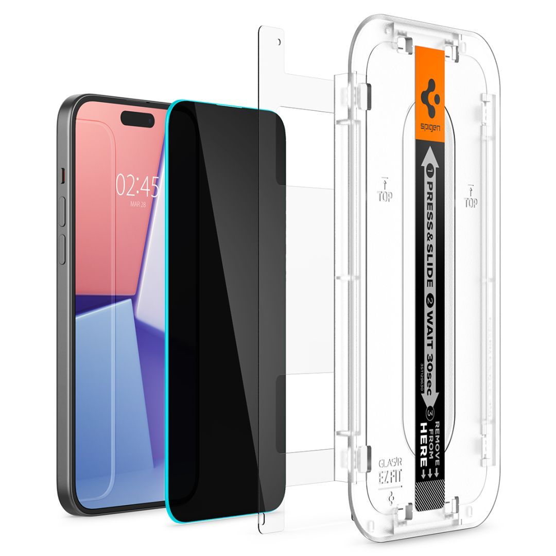 Spigen iPhone 15 Screen Protector EZ FIT GLAS.tR Privacy Transparency (2 Pack) Spigen iPhone 15 Screen Protector EZ FIT GLAS.tR Privacy Transparency (2 Pack)