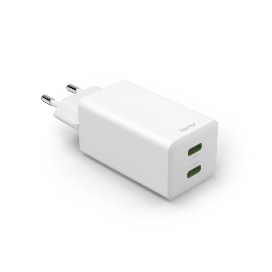 Hama Fast Charger+cable 2 x USB-C PD / QC Mini Charger 35W 1m White