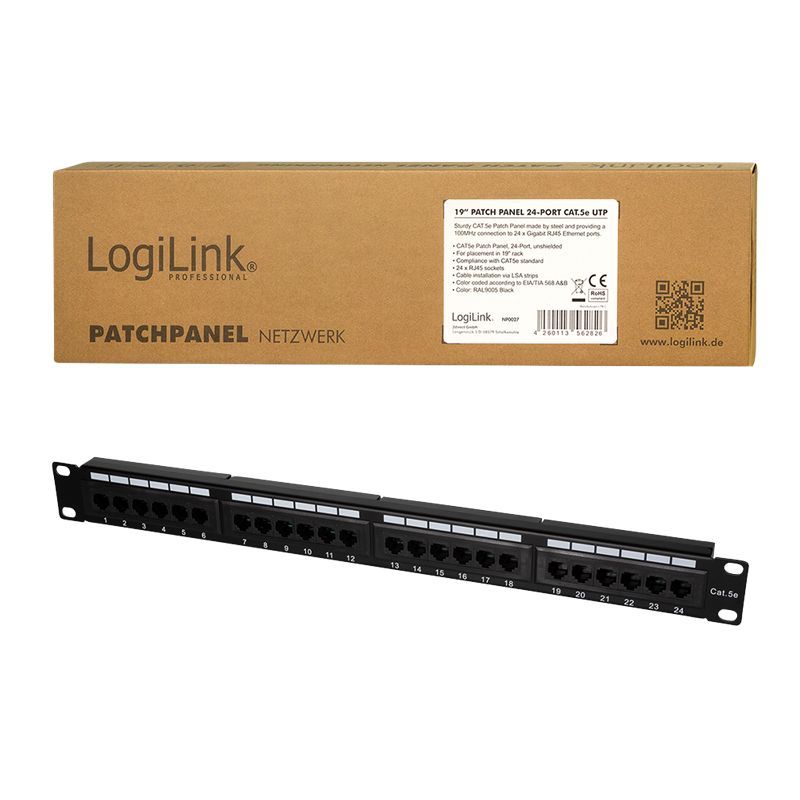 Logilink Cat.5e Patch Panel 24 ports unshielded 19 inch rack mount Black Logilink Cat.5e Patch Panel 24 ports unshielded 19 inch rack mount Black