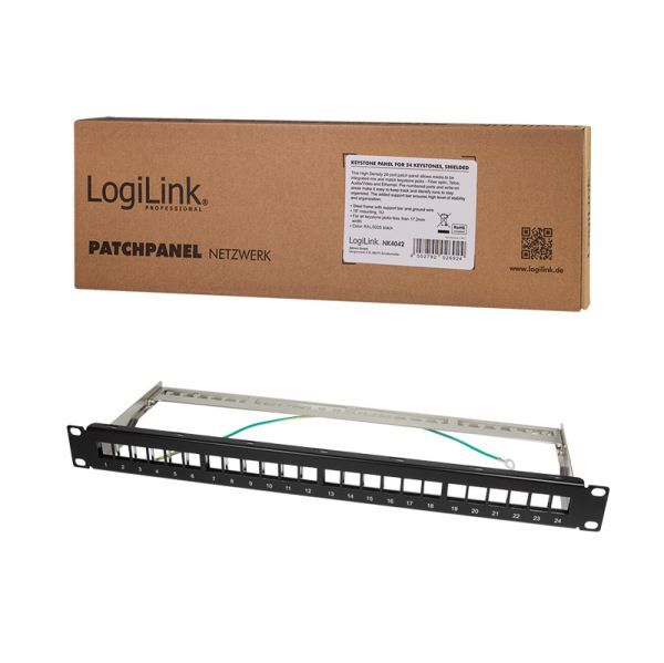 Logilink NK4042 19" patch panel for 24 keystone jacks, 1U unloaded Black Logilink NK4042 19" patch panel for 24 keystone jacks, 1U unloaded Black