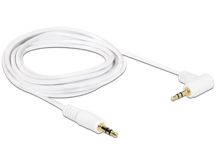 DeLock Stereo Jack Cable 3.5 mm 3 pin male > male angled 2m white DeLock Stereo Jack Cable 3.5 mm 3 pin male > male angled 2m white
