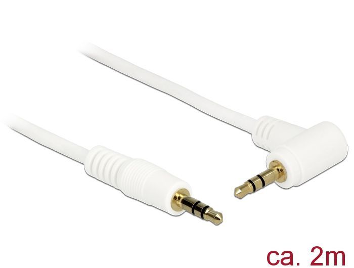 DeLock Stereo Jack Cable 3.5 mm 3 pin male > male angled 2m white DeLock Stereo Jack Cable 3.5 mm 3 pin male > male angled 2m white