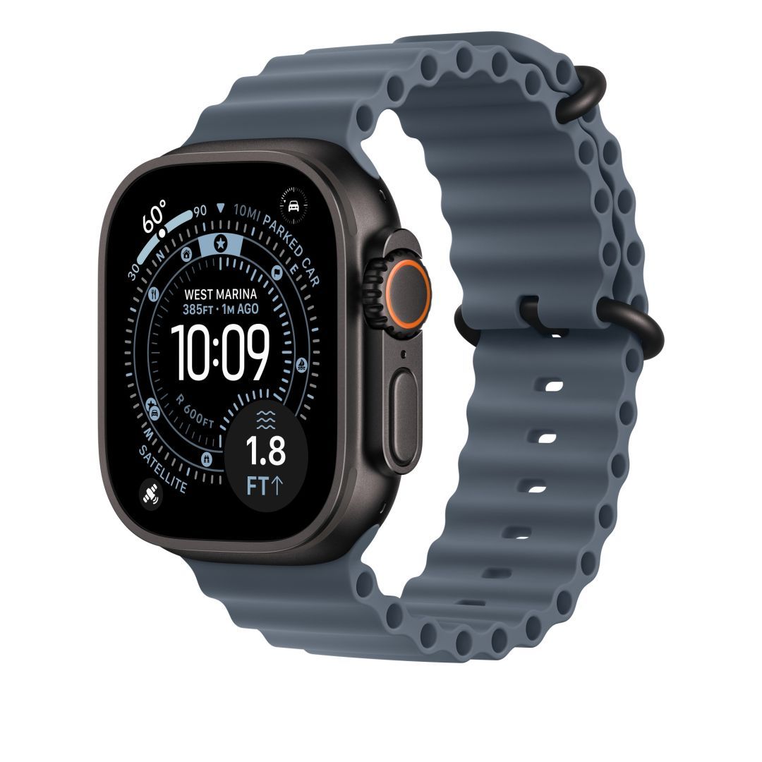Apple Watch 49mm Band: Ocean Band Black Titanium Finish Anchor Blue Apple Watch 49mm Band: Ocean Band Black Titanium Finish Anchor Blue