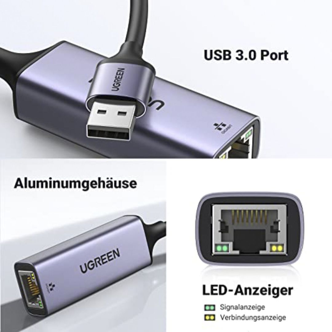 UGREEN USB 3.0 A To Gigabit Ethernet Adapter Grey UGREEN USB 3.0 A To Gigabit Ethernet Adapter Grey