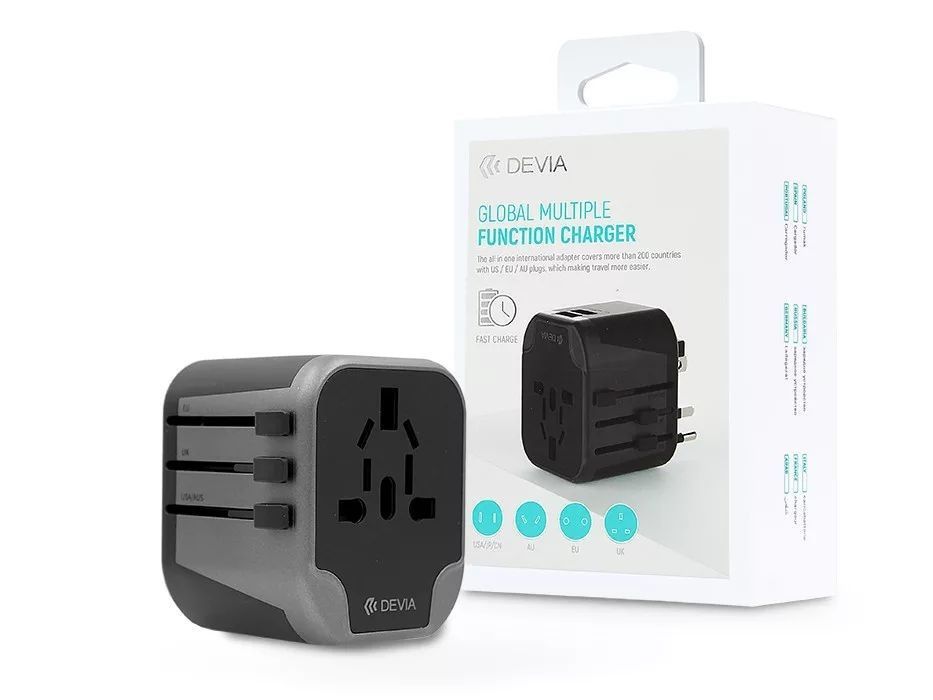 Devia ST330865 2xUSB 12,5W (UK/EU/USA/JP/AU) utazó adapter Black Devia ST330865 2xUSB 12,5W (UK/EU/USA/JP/AU) utazó adapter Black