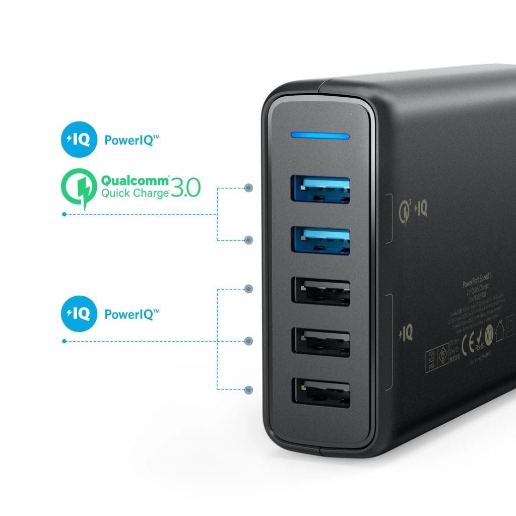 ANKER A2054L11 PowerPort Speed 5 Quick Charge 3.0 Black ANKER A2054L11 PowerPort Speed 5 Quick Charge 3.0 Black