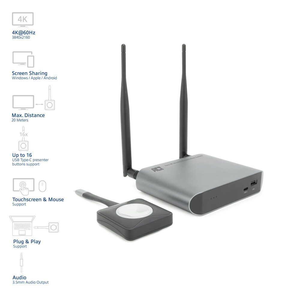 ACT Aero 4K Wireless Presentation System Grey ACT Aero 4K Wireless Presentation System Grey