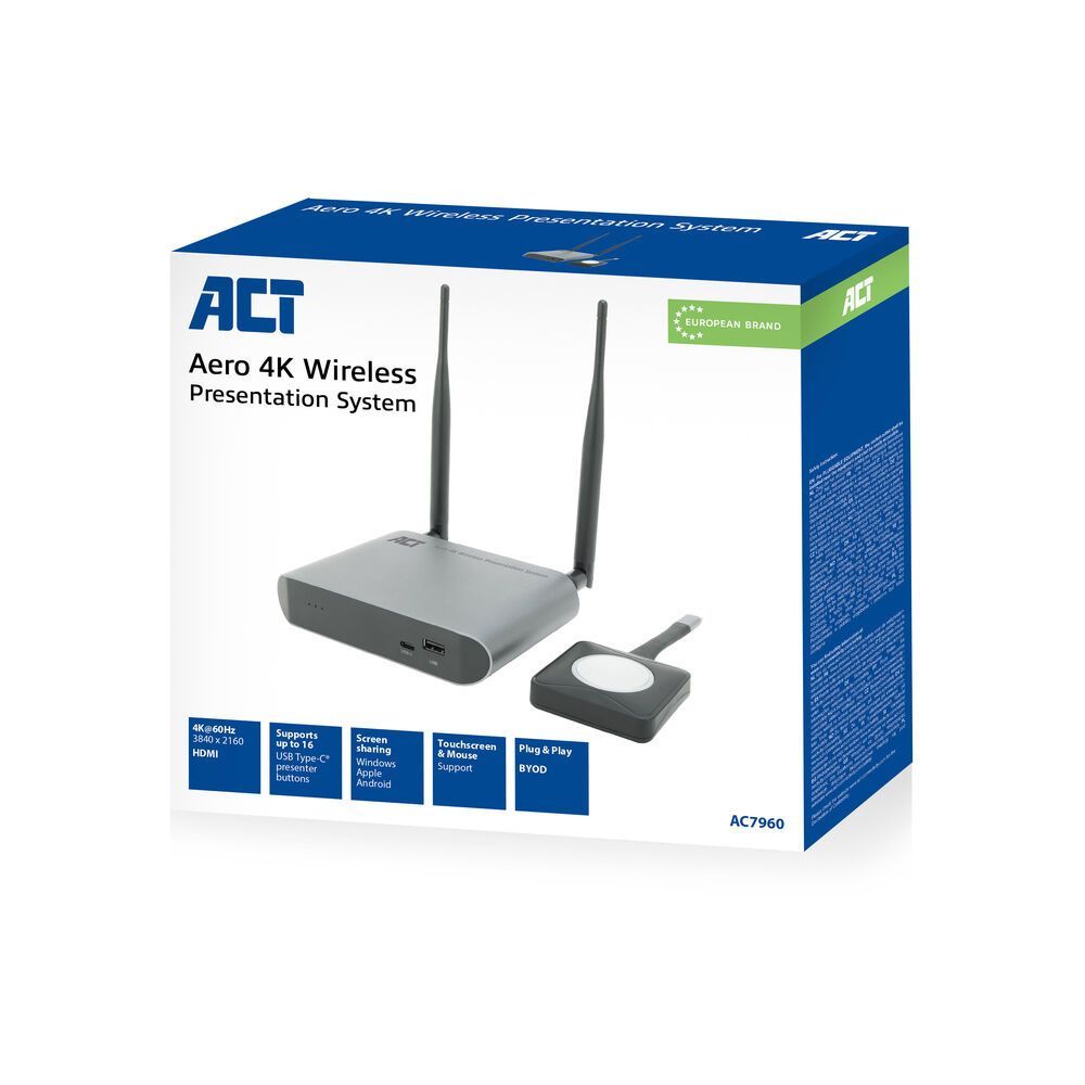 ACT Aero 4K Wireless Presentation System Grey ACT Aero 4K Wireless Presentation System Grey