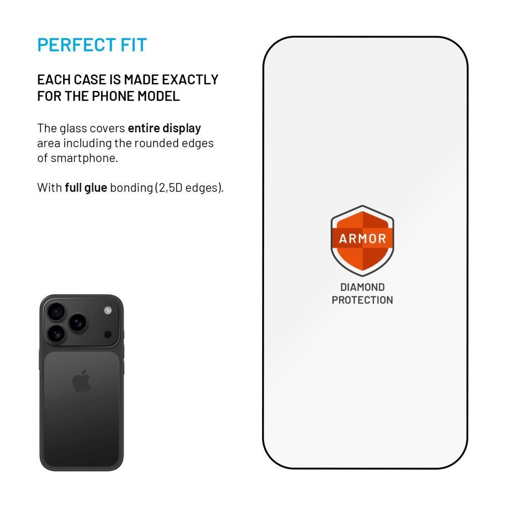 FIXED Armor Ultra tartós edzett üveg Apple iPhone 17 Pro készülékhez, fekete