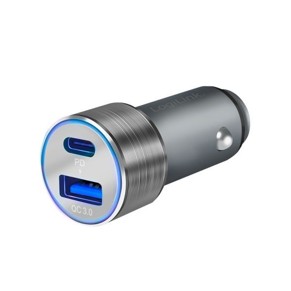 Logilink USB car charger 1x USB-C PD 1x USB-A QC 36W Grey