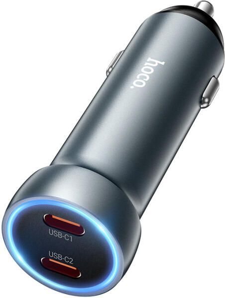 Hoco 60W USB-C PD 30W+30W Car Charger Grey Hoco 60W USB-C PD 30W+30W Car Charger Grey