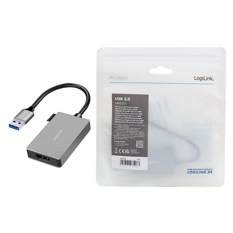 Logilink USB 3.0 adapter USB-A/M to HDMI-A/F 1080p 0,15m Grey Logilink USB 3.0 adapter USB-A/M to HDMI-A/F 1080p 0,15m Grey