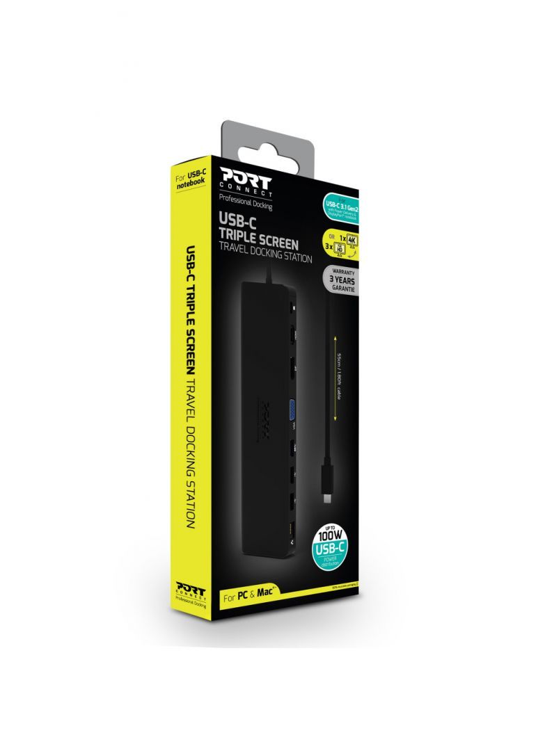 Port Designs USB-C Triple Screen Travel Docking Station Black Port Designs USB-C Triple Screen Travel Docking Station Black