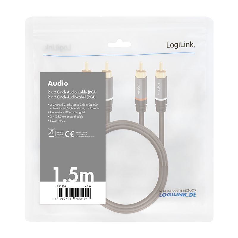 Logilink Audio cable 2x RCA/M to 2x RCA/M 1,5m Black Logilink Audio cable 2x RCA/M to 2x RCA/M 1,5m Black