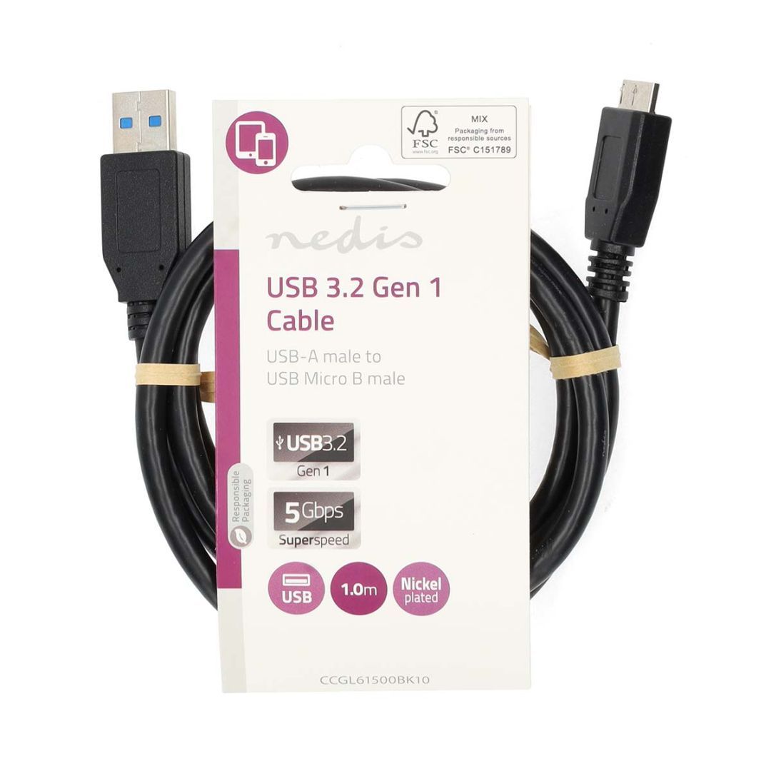 Nedis USB-A Male to USB Micro-B Male cable 1m Black Nedis USB-A Male to USB Micro-B Male cable 1m Black